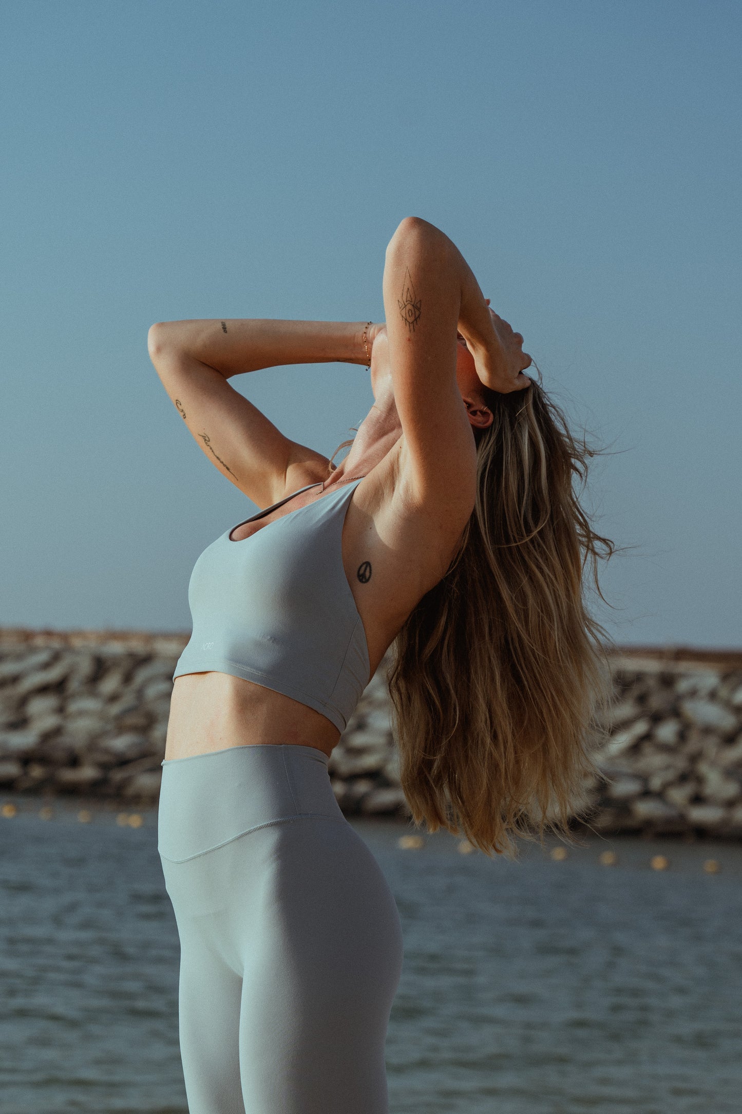 Halter Cropped Top & High-Waist Leggings Set in Cloud Blue