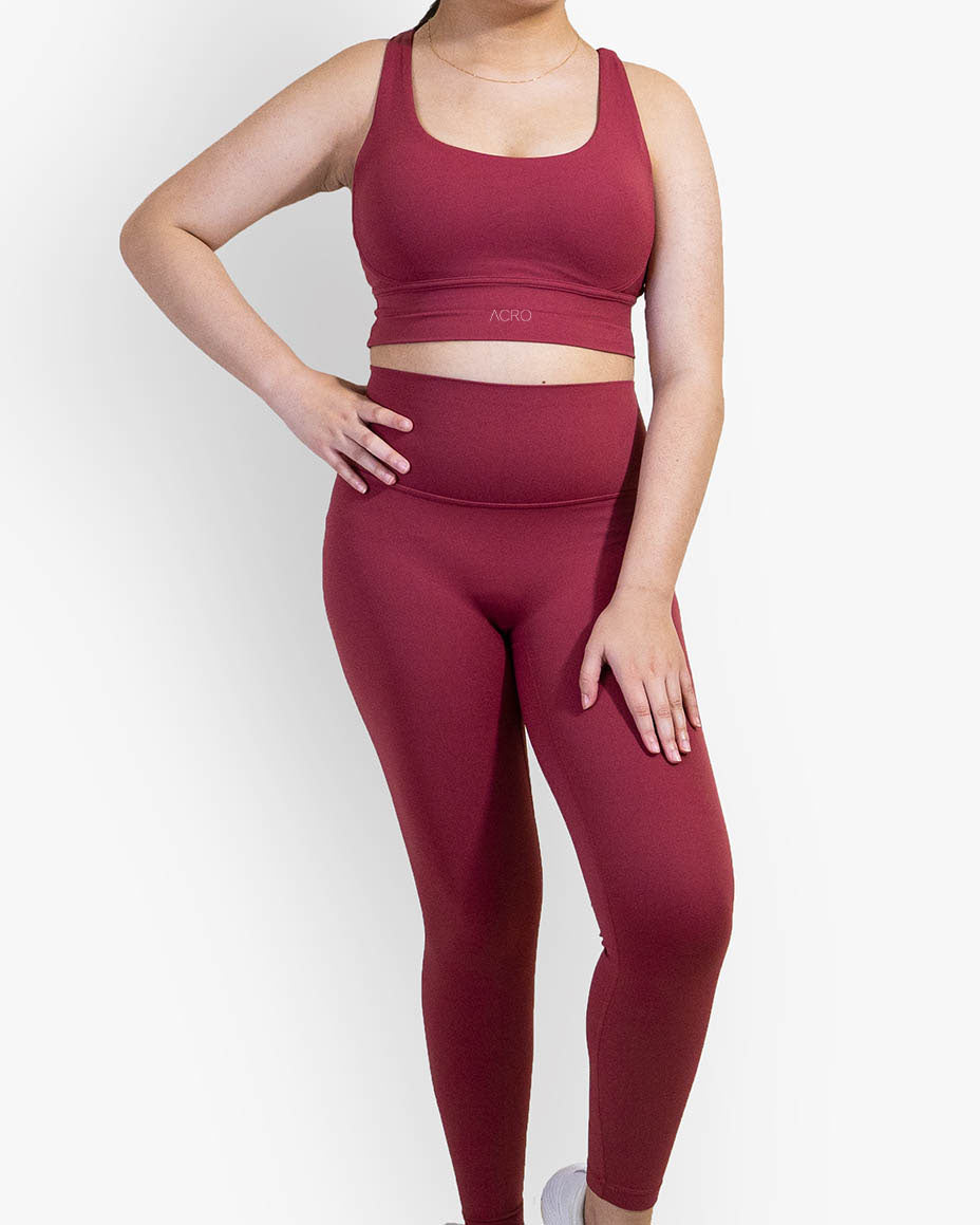 Helene Strappy Bra & High-Waist Leggings Set in Wine