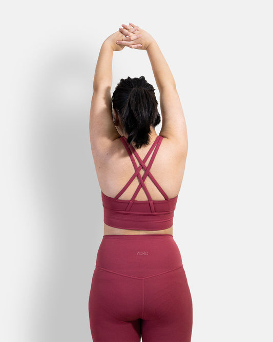 Helene Strappy Bra & High-Waist Leggings Set in Wine